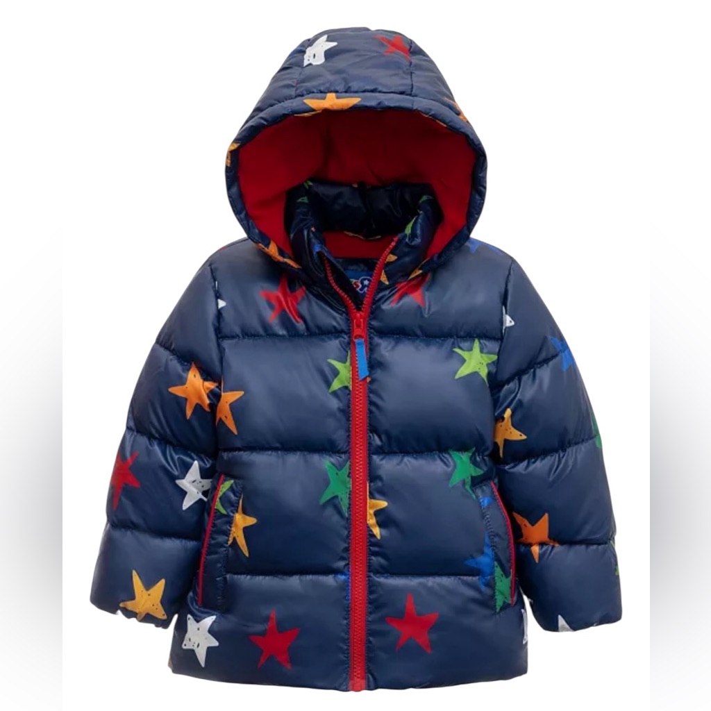 Nwot Toys R Us Boys Heavyweight Star Print Puffer Jacket With Hood Winter Warm